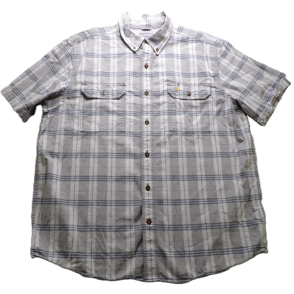 Carhartt Original Fit Plaid Shirt Men XL Gray Short Sleeve Work Wear Button Down